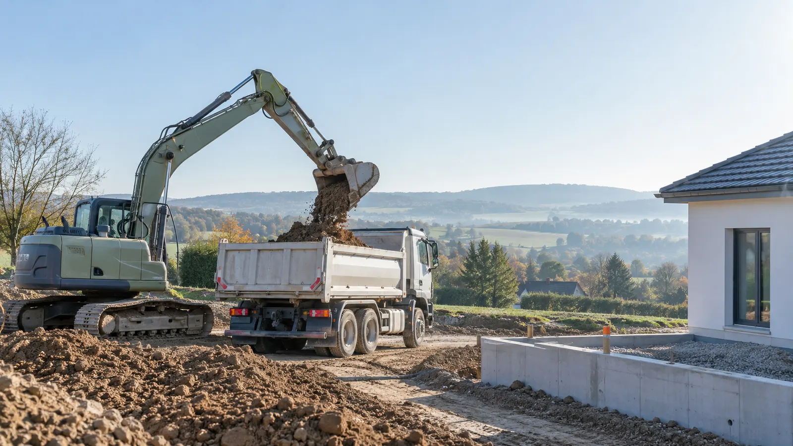 Fouille de fondations sur un terrain à bâtir